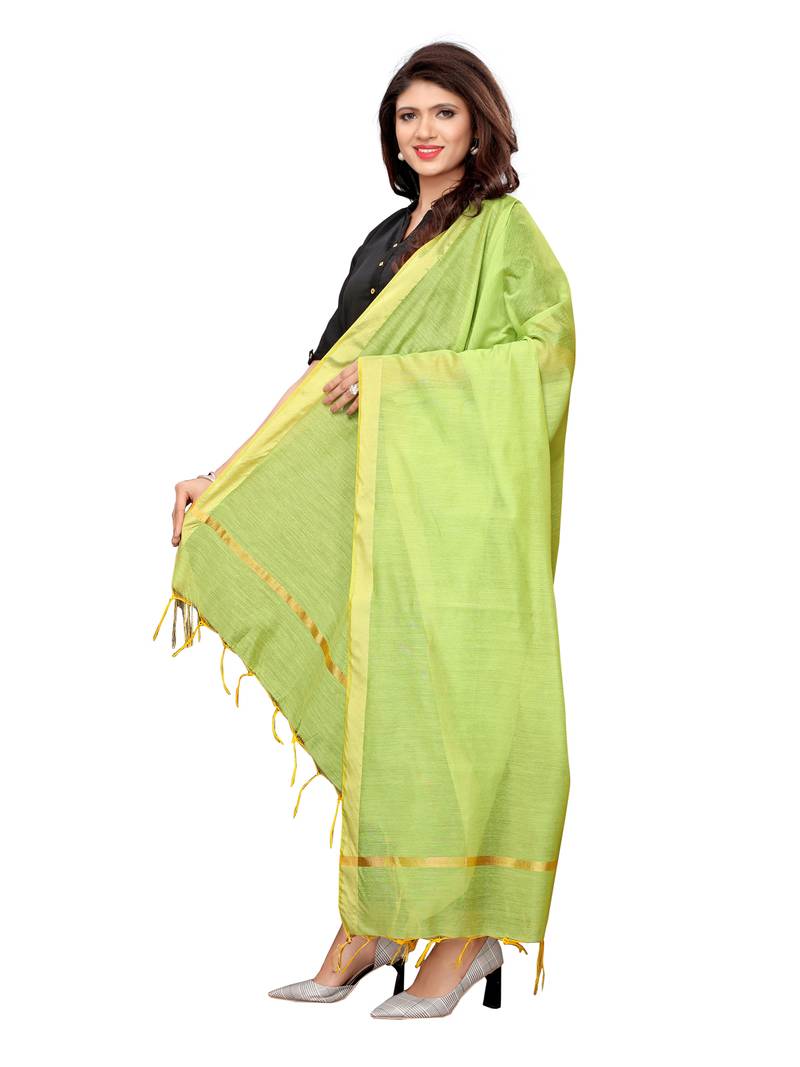 Pink And Green Cotton Silk Plain Womens Dupatta