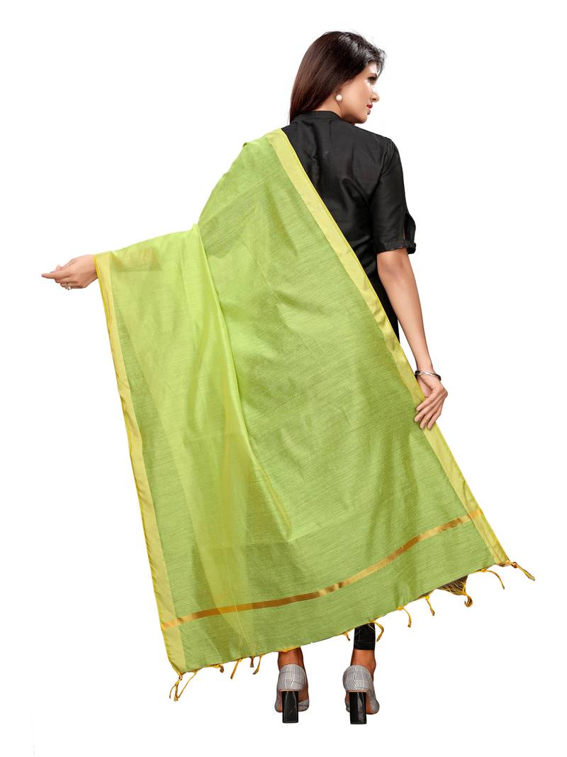 Pink And Green Cotton Silk Plain Womens Dupatta