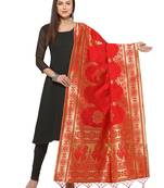 Red Poly Silk Woven Womens Dupatta