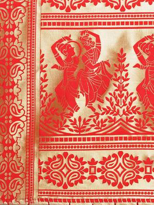Red Poly Silk Woven Womens Dupatta 4