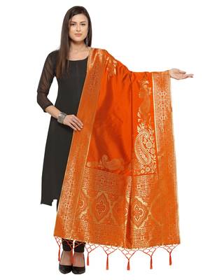 Orange Poly Silk Woven Womens Dupatta 1