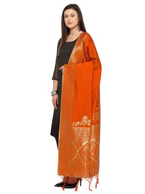 Orange Poly Silk Woven Womens Dupatta 2
