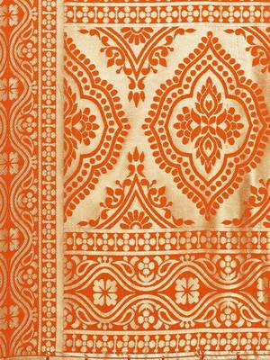 Orange Poly Silk Woven Womens Dupatta 4