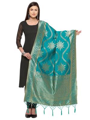 Green Poly Silk Woven Womens Dupatta 1