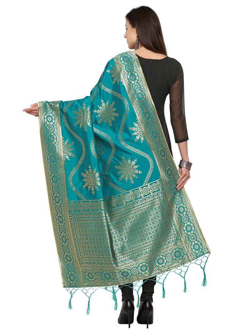 Green Poly Silk Woven Womens Dupatta