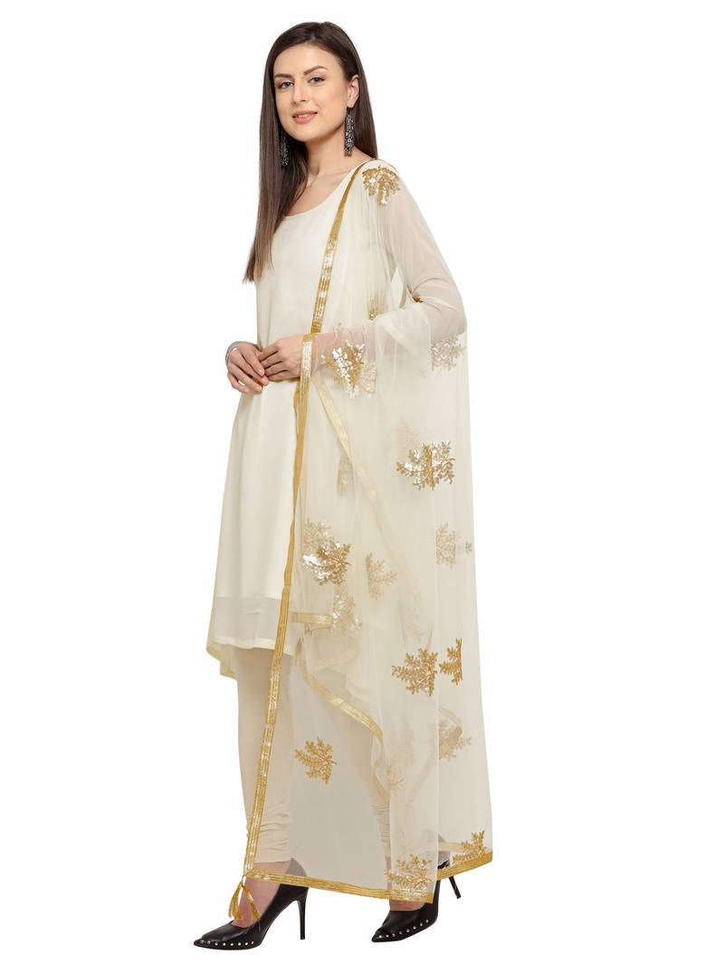 White Embellished Net Dupatta main image 1