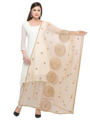 Beige Net Embroidered Womens Dupatta 1