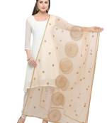 Beige Net Embroidered Womens Dupatta