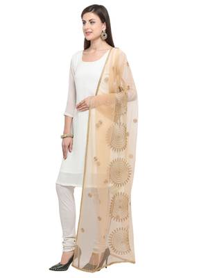Beige Net Embroidered Womens Dupatta 2