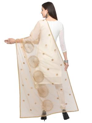 Beige Net Embroidered Womens Dupatta 3