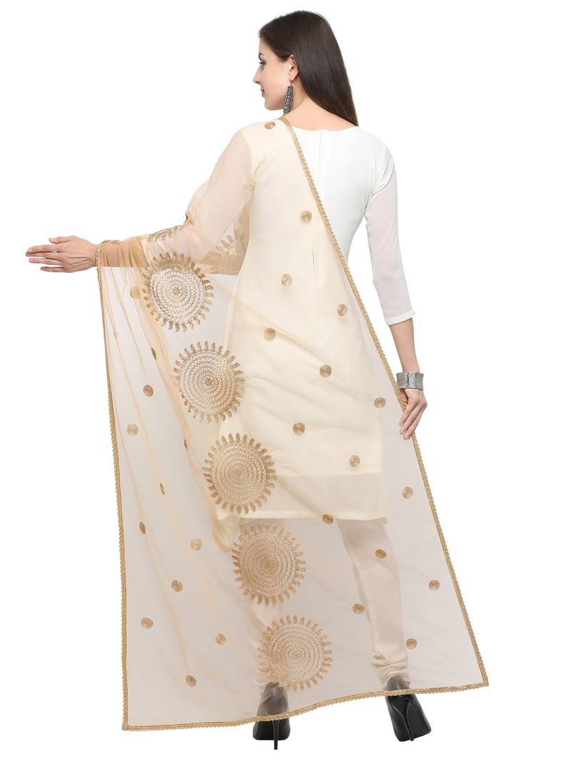 Beige Net Embroidered Womens Dupatta