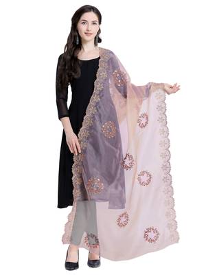 Brown Organza Embroidered Womens Dupatta 1