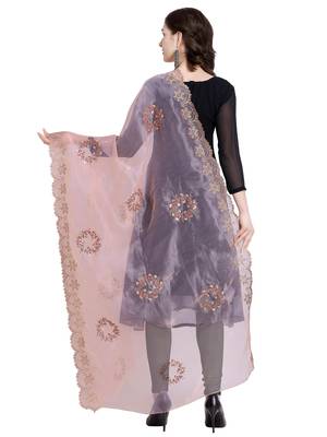 Brown Organza Embroidered Womens Dupatta 3
