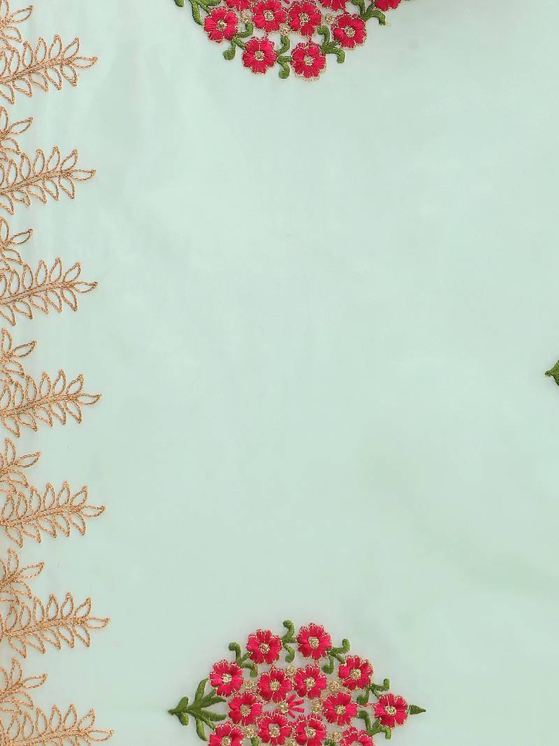 Turquoise Organza Embroidered Womens Dupatta