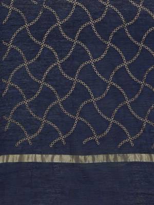 Navy Blue Cotton Silk Printed Womens Dupatta 4