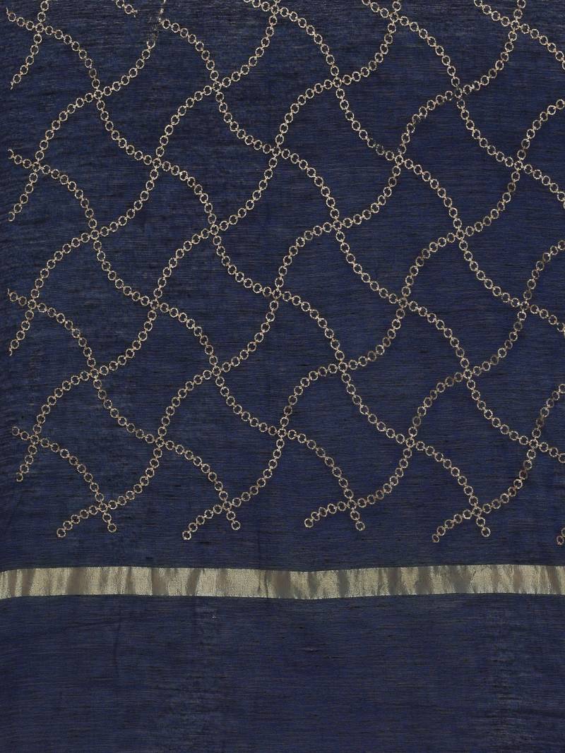Navy Blue Cotton Silk Printed Womens Dupatta