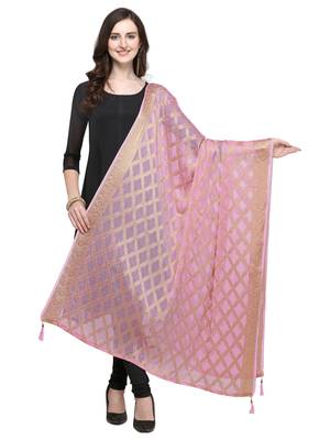 Pink Chiffon Woven Womens Dupatta 1