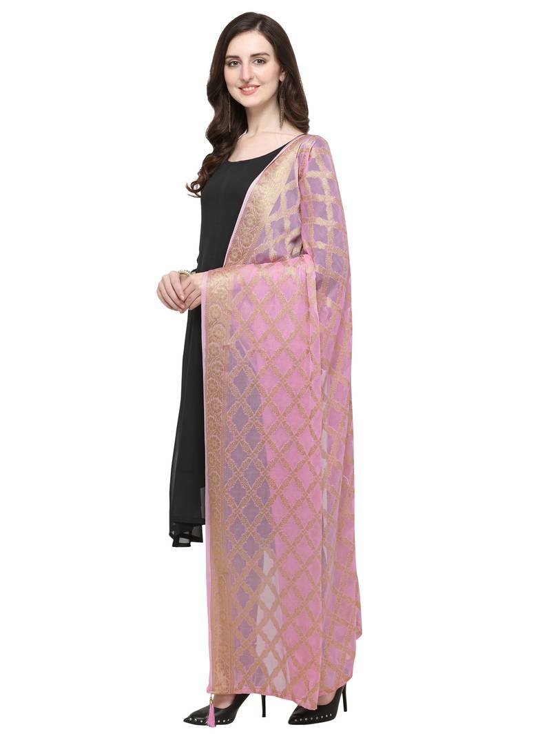 Pink Chiffon Woven Womens Dupatta