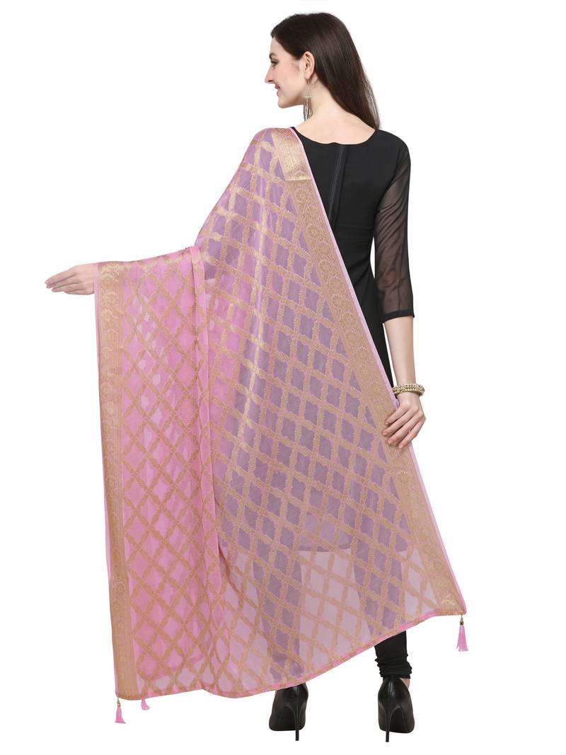 Pink Chiffon Woven Womens Dupatta