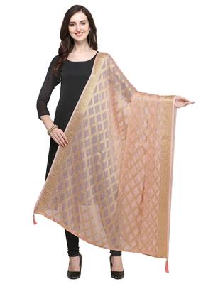 Peach Chiffon Woven Womens Dupatta 1
