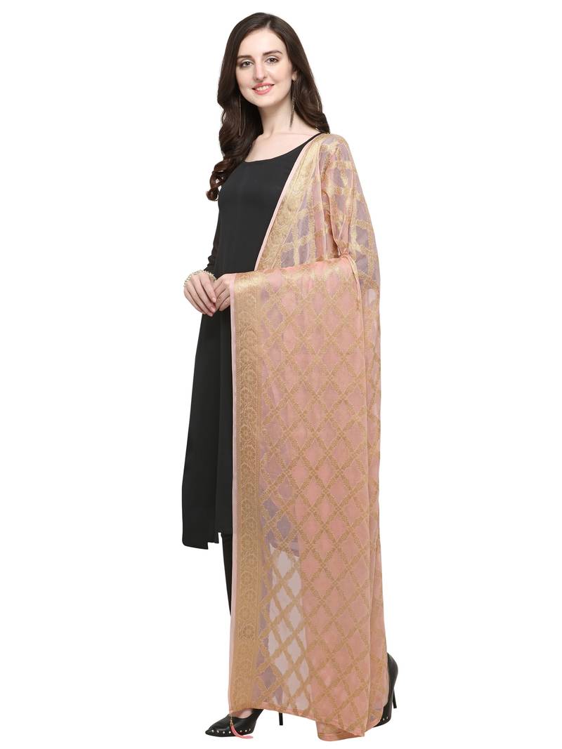 Peach Chiffon Woven Womens Dupatta