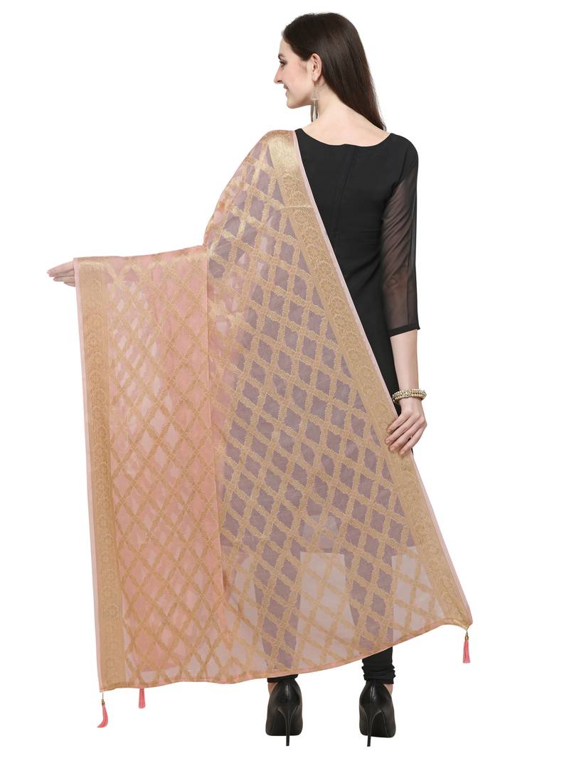 Peach Chiffon Woven Womens Dupatta