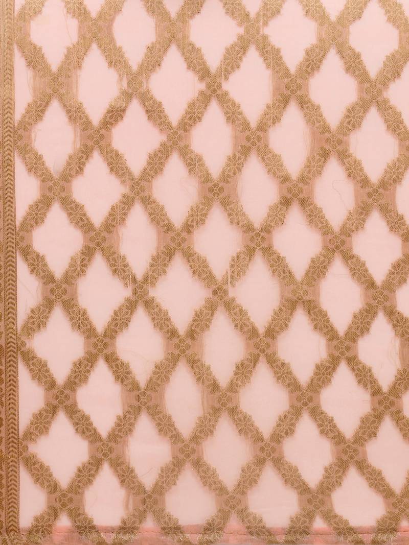 Peach Chiffon Woven Womens Dupatta