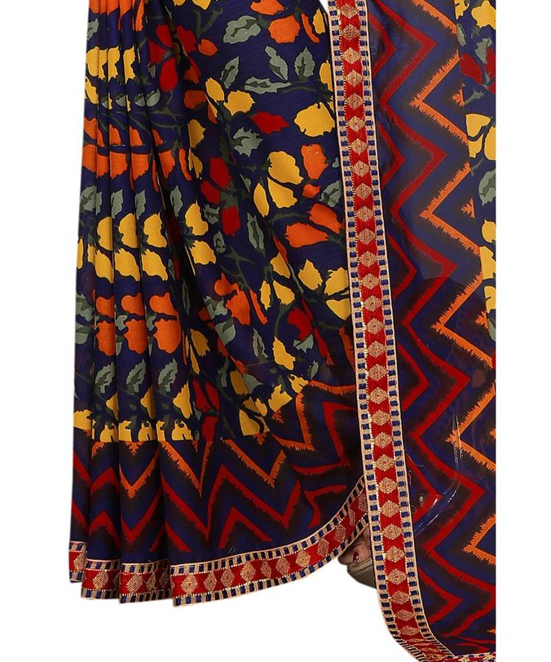 Multicolor Printed Georgette Saree With Blouse