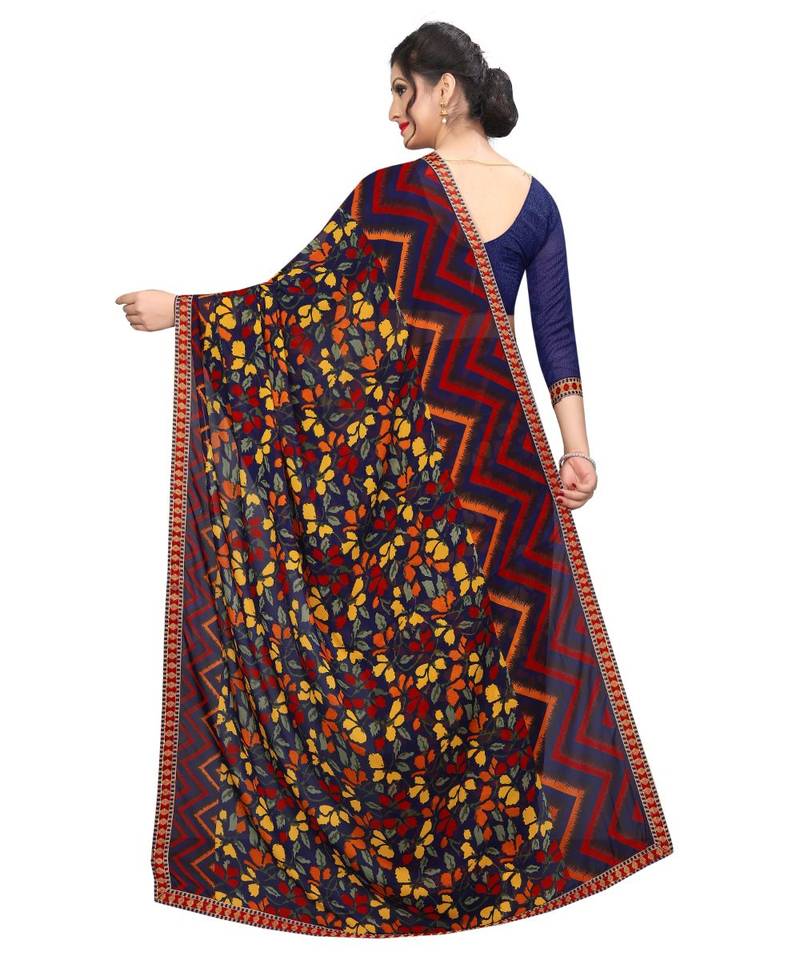 Multicolor Printed Georgette Saree With Blouse
