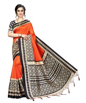 Multicolor Printed Art Silk Saree With Blouse 1