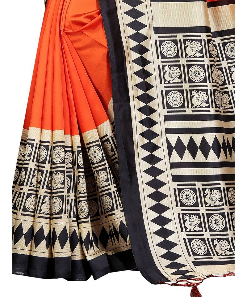 Multicolor Printed Art Silk Saree With Blouse