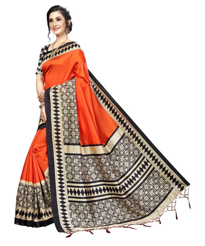 Multicolor Printed Art Silk Saree With Blouse