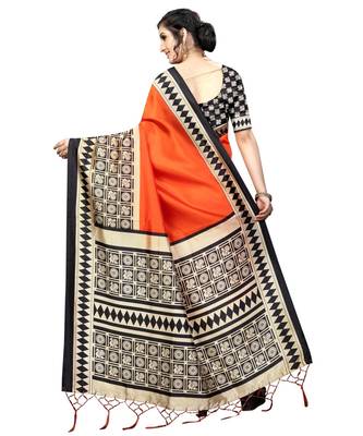 Multicolor Printed Art Silk Saree With Blouse 4