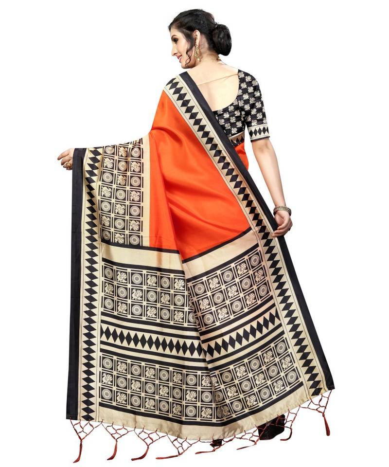 Multicolor Printed Art Silk Saree With Blouse