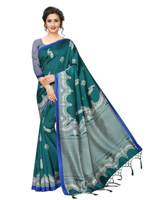 multicolor Printed art Silk saree with blouse 1