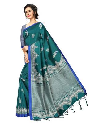 multicolor Printed art Silk saree with blouse 3