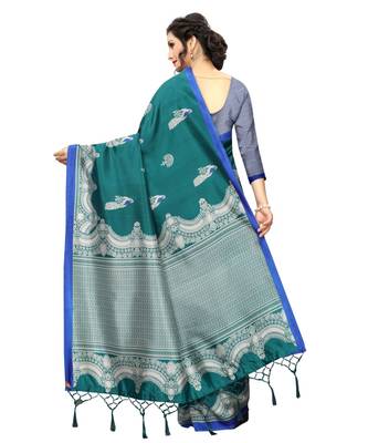 multicolor Printed art Silk saree with blouse 4