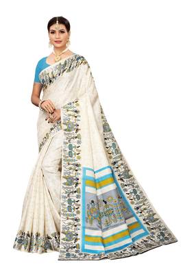 Off white printed art silk saree with blouse 1