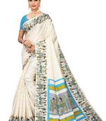 Off white printed art silk saree with blouse