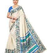 Off white printed art silk saree with blouse