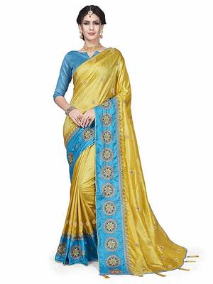yellow Embroidery silk saree with blouse 1