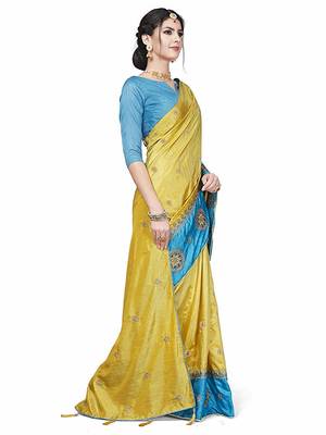 yellow Embroidery silk saree with blouse 2