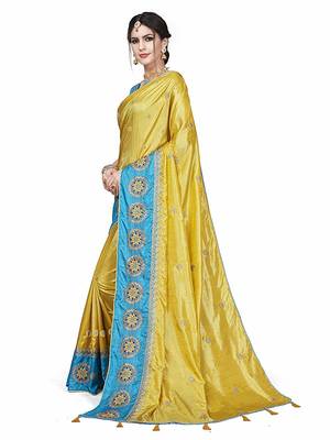 yellow Embroidery silk saree with blouse 3