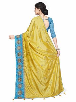 yellow Embroidery silk saree with blouse 4