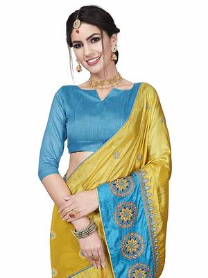 yellow Embroidery silk saree with blouse 5