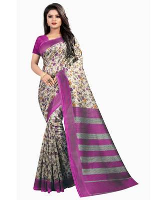 multicolor printed art silk saree with blouse 1