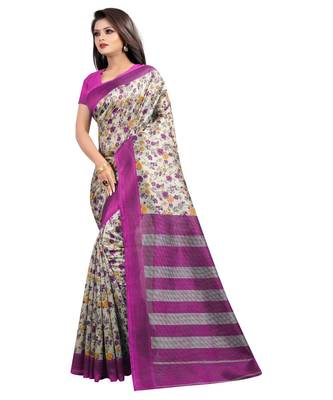 multicolor printed art silk saree with blouse 2