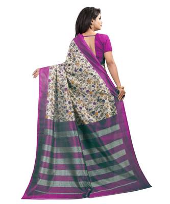 multicolor printed art silk saree with blouse 3