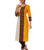 Women's Dark Yellow & Beige Cotton Printed Straight Fit Readymade Kurti