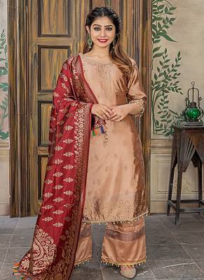 Peach embroidered banarasi salwar 1